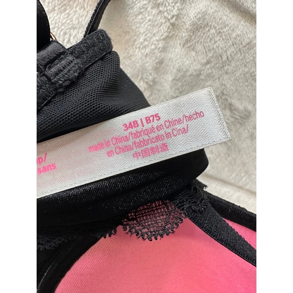 PINK Victoria's Secret Black Lace Padded Bralette Underwire Bra 34B - Picture 7 of 8